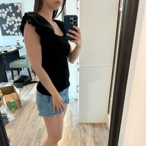 BCBG black ruffle sleeve top